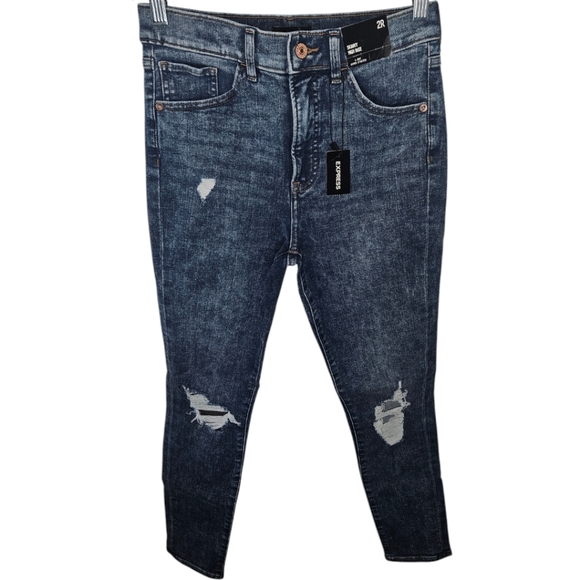 NWT Express Distressed 4-Way Strech Skinny High Rise Jeans - Picture 1 of 3